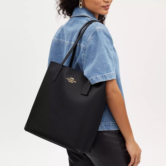 Coach Thea Leather Large Shoulder Tote Black - Picture 5 of 10